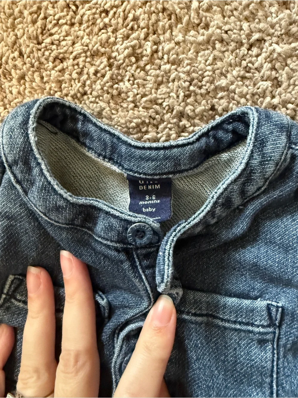 GAP Denim-Style Long-Sleeve Baby One-Piece in Blue